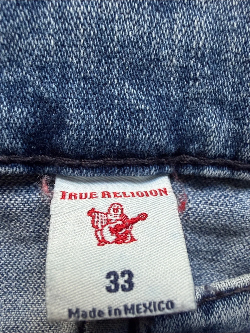 True Religion Men's Light Blue Skinny Moto Jeans with Knee Paneling